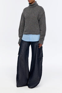 Courtney Turtleneck Sweater in Charcoal Multi Aran Cashmere