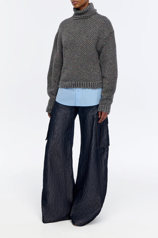 Eos Barrel-leg Cargo Pant in Recycled Cotton Linen Denim