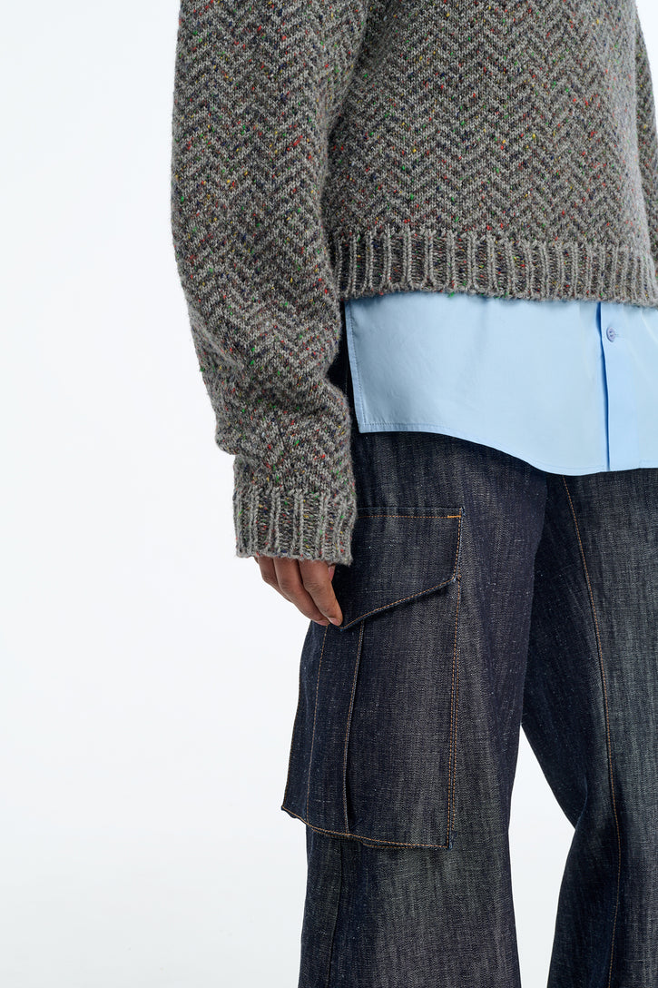 Eos Barrel-leg Cargo Pant in Recycled Cotton Linen Denim