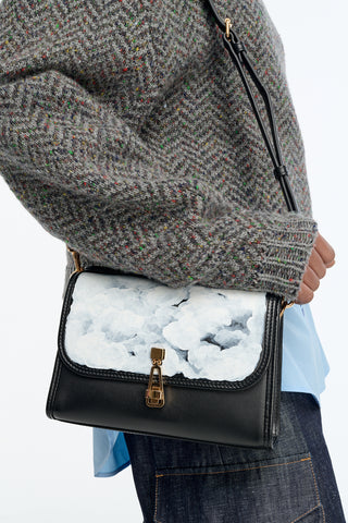 Hand Painted Small Leonora Flap Bag in Black Leather