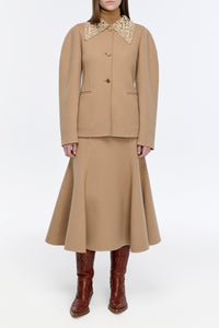 Daelan Jacket in Camel Double-face Recycled Cashmere with Suede Lace Collar