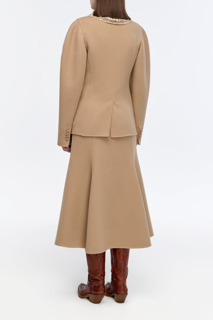 Daelan Jacket in Camel Double-face Recycled Cashmere with Suede Lace Collar