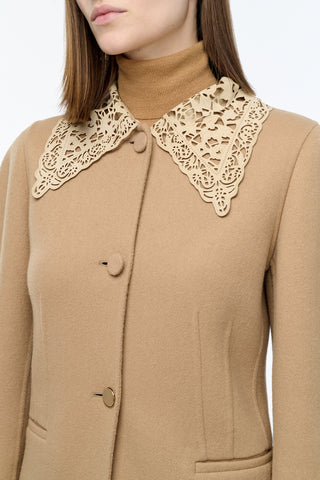 Daelan Jacket in Camel Double-face Recycled Cashmere with Suede Lace Collar