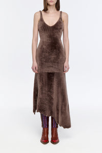 Lyth Raw Cut Dress in Mocha Shearling
