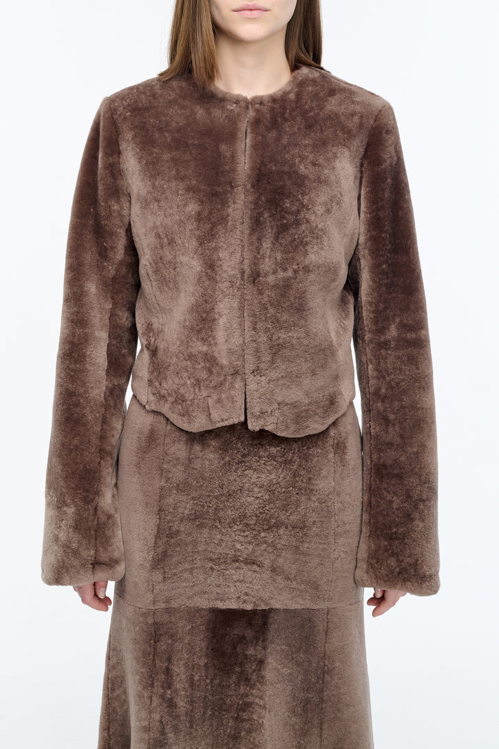Hermera Raw Cut Jacket in Mocha Shearling