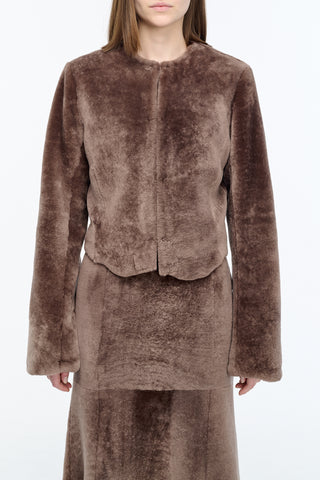 Hermera Raw Cut Jacket in Mocha Shearling
