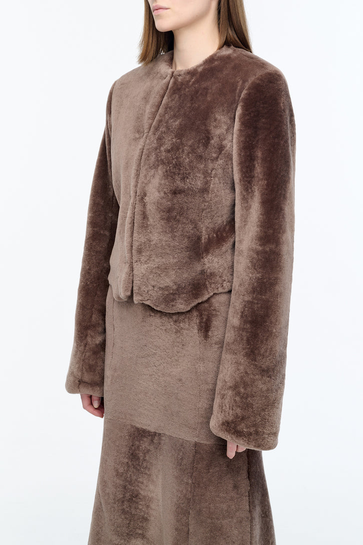 Hermera Raw Cut Jacket in Mocha Shearling