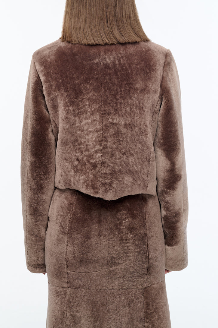 Hermera Raw Cut Jacket in Mocha Shearling