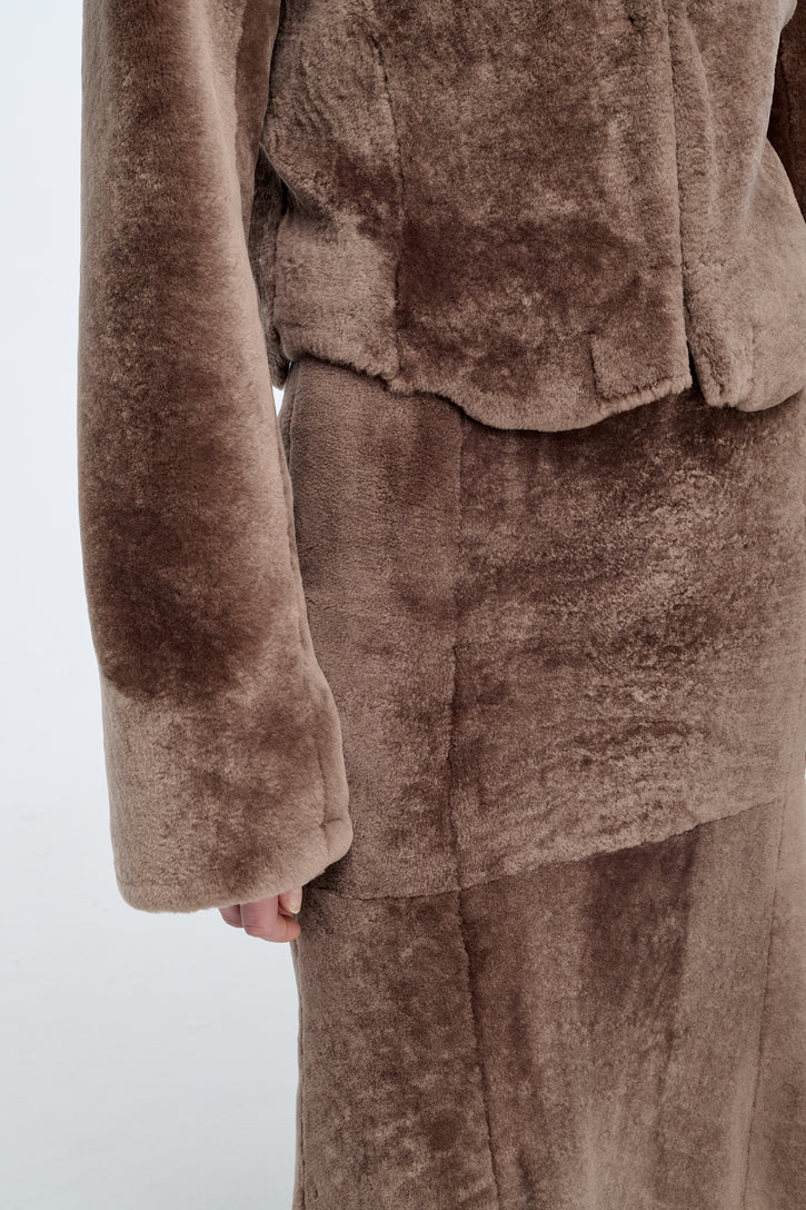 Hermera Raw Cut Jacket in Mocha Shearling
