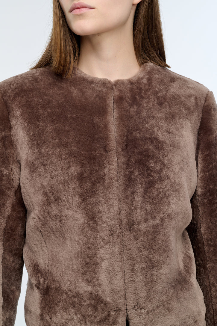 Hermera Raw Cut Jacket in Mocha Shearling