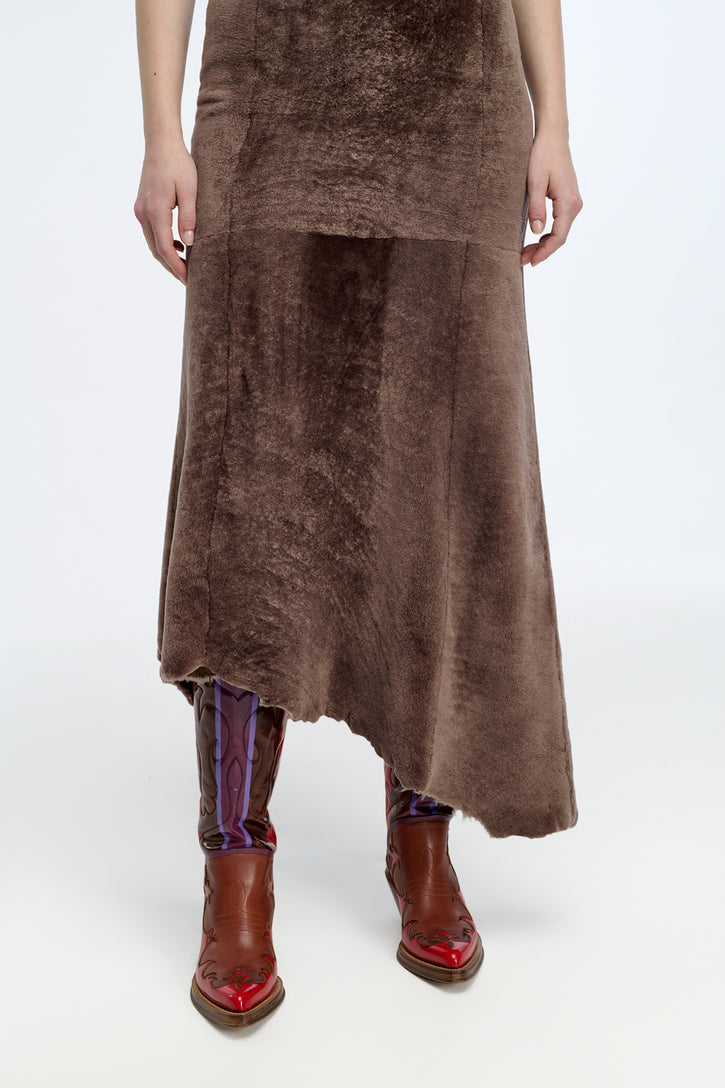 Lyth Raw Cut Dress in Mocha Shearling