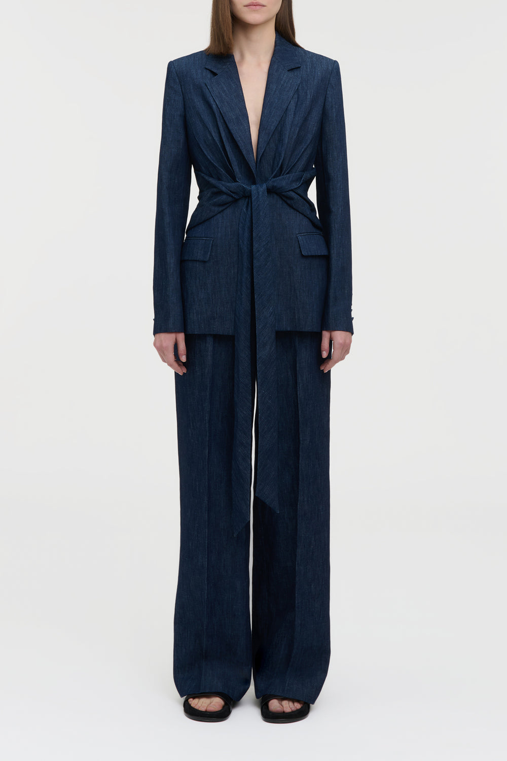 Grant Knotted Blazer in Recycled Cotton Denim