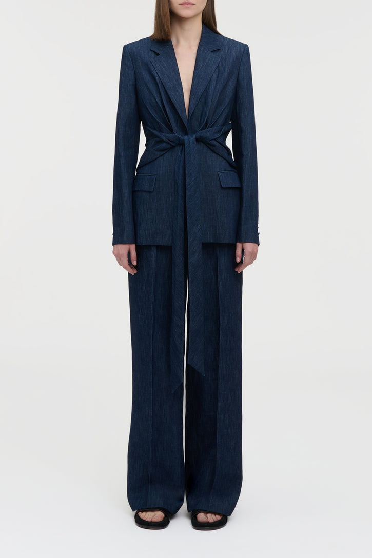 Grant Knotted Blazer in Recycled Cotton Denim