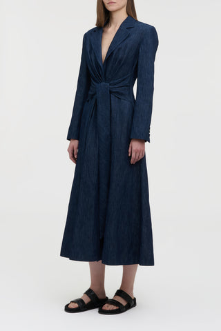 Yunara Knotted Maxi Dress in Recycled Cotton Denim