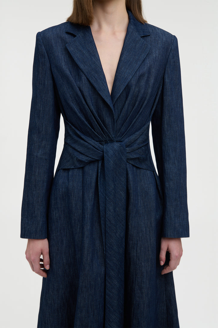 Yunara Knotted Maxi Dress in Recycled Cotton Denim