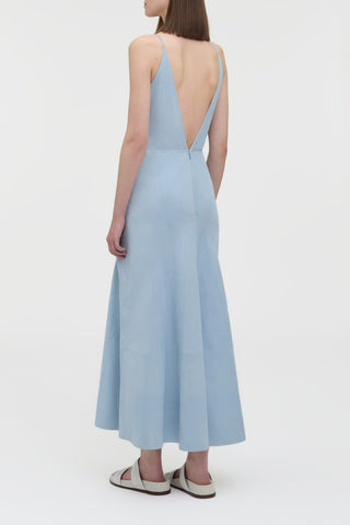 Brigita Slip Maxi Dress in Light Blue Suede