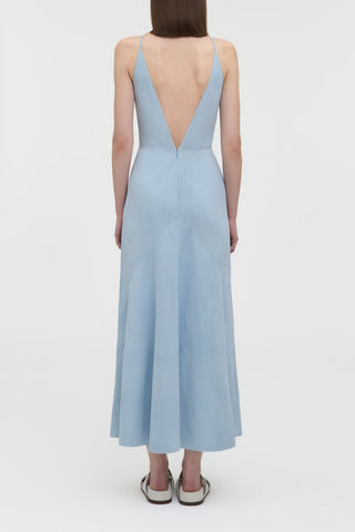 Brigita Slip Maxi Dress in Light Blue Suede