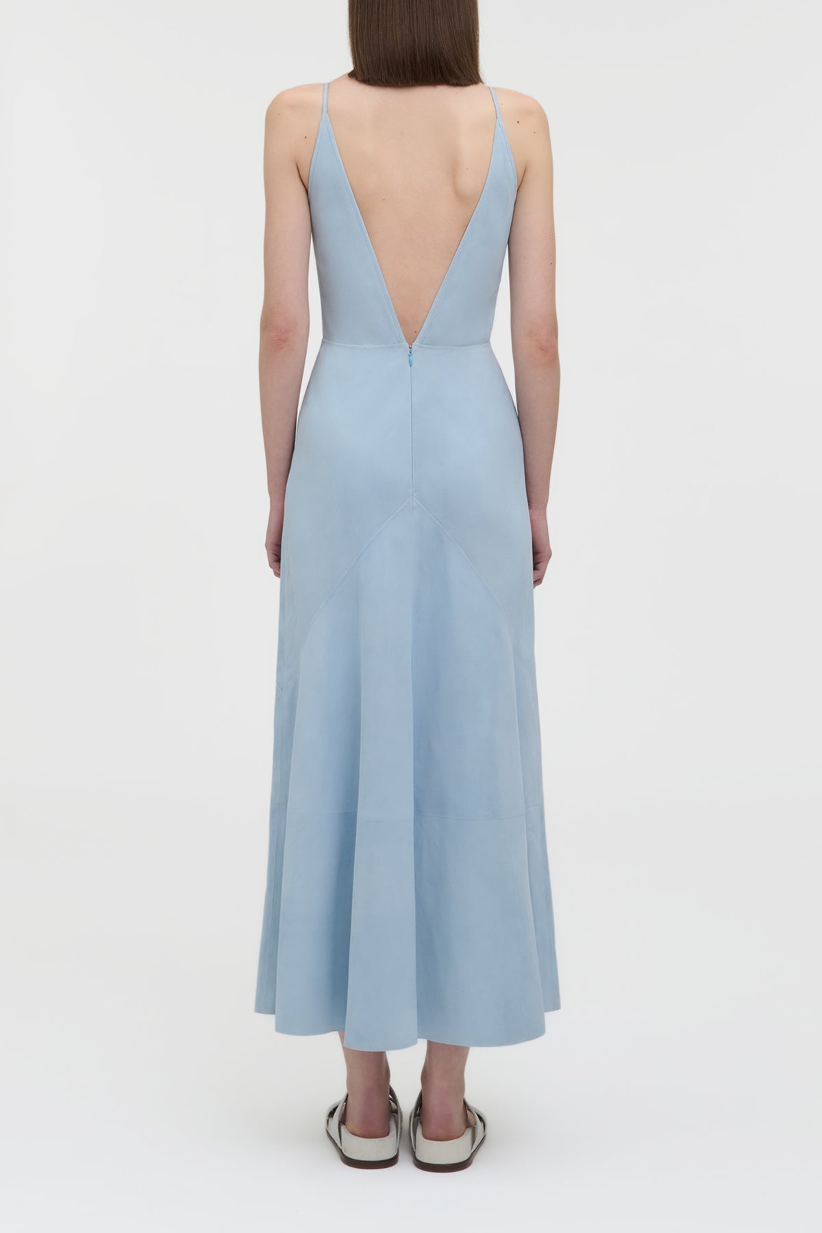 Brigita Light Blue Suede Slip Maxi Dress