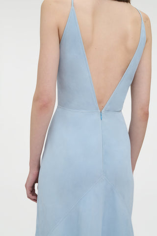 Brigita Slip Maxi Dress in Light Blue Suede
