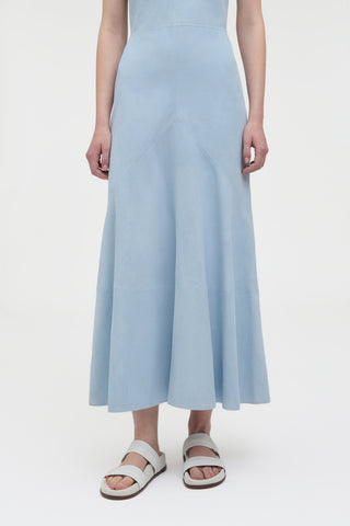 Brigita Slip Maxi Dress in Light Blue Suede