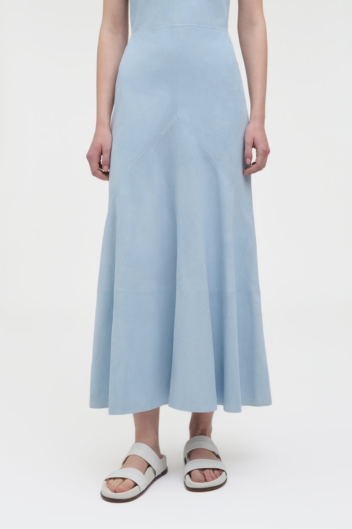 Brigita Slip Maxi Dress in Light Blue Suede