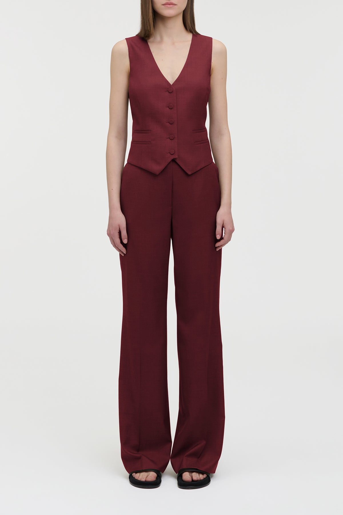 Vesta Flare Pant in Bordeaux Wool Silk