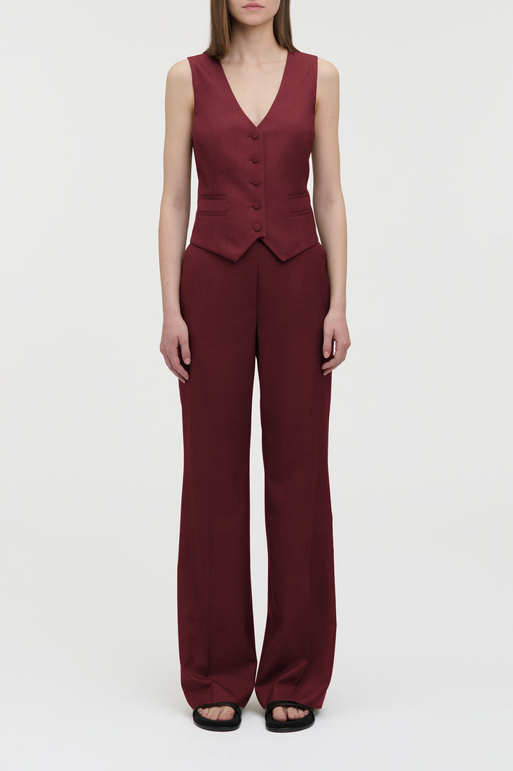Vesta Flare Pant in Bordeaux Wool Silk