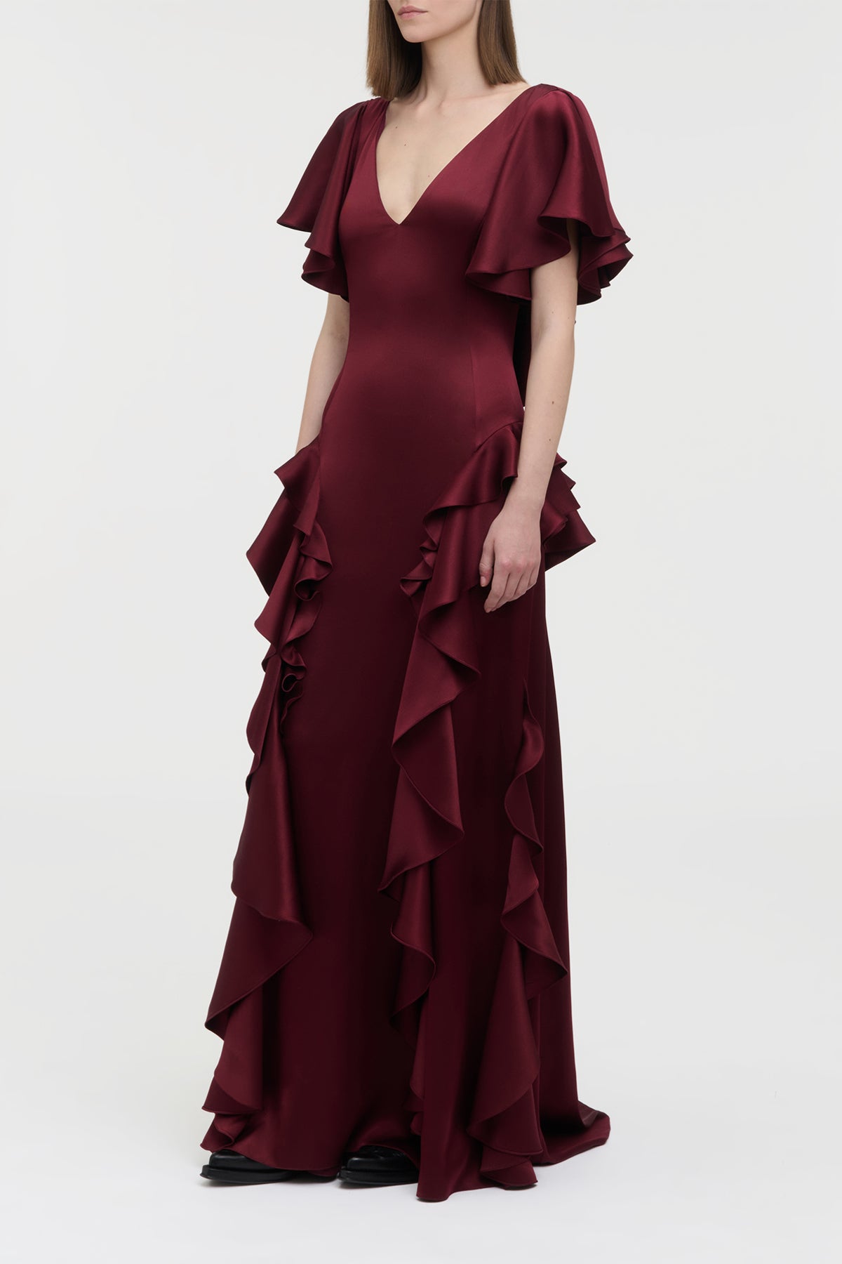 Spiral Dress in Bordeaux Silk Satin