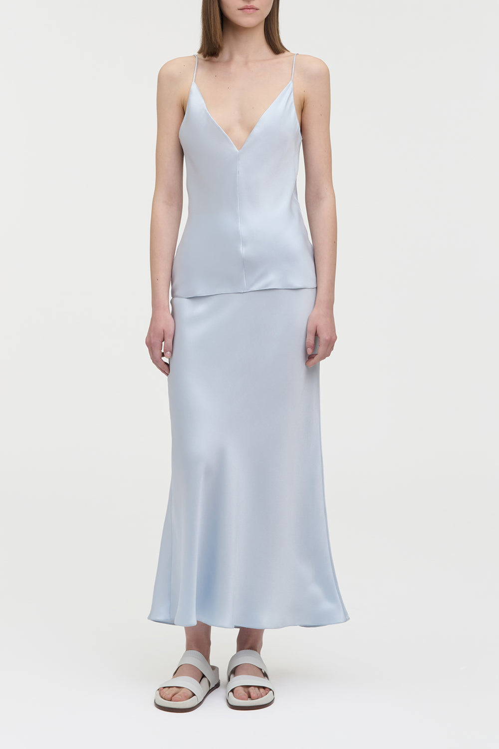 Maria Top in Light Blue Silk Satin