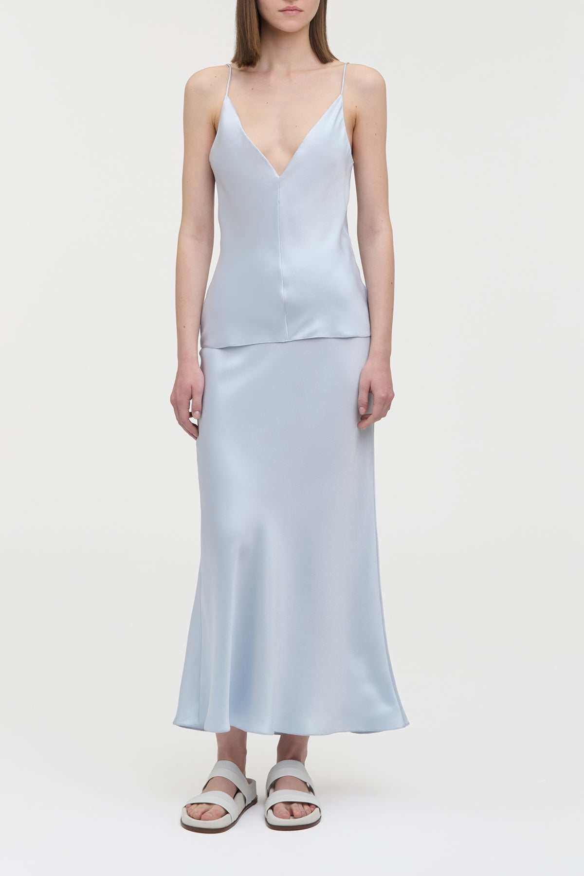 Maria Top in Light Blue Silk Satin