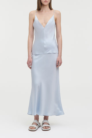 Frei Maxi Skirt in Light Blue Silk Satin