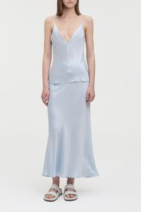 Frei Maxi Skirt in Light Blue Silk Satin