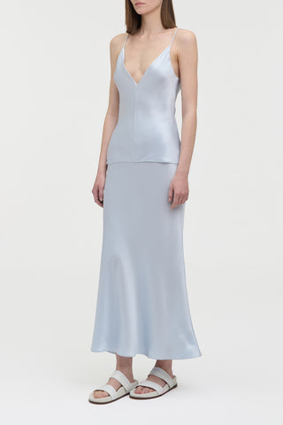 Maria Top in Light Blue Silk Satin