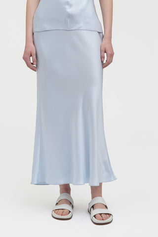 Frei Maxi Skirt in Light Blue Silk Satin