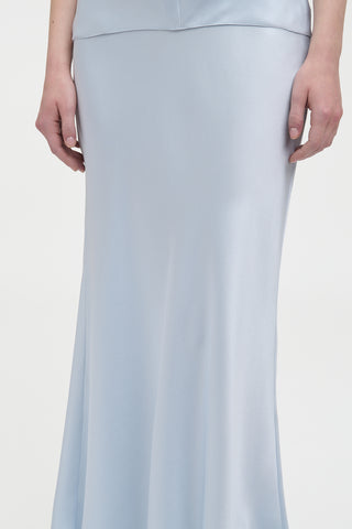Frei Maxi Skirt in Light Blue Silk Satin