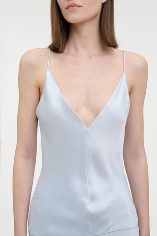 Maria Top in Light Blue Silk Satin
