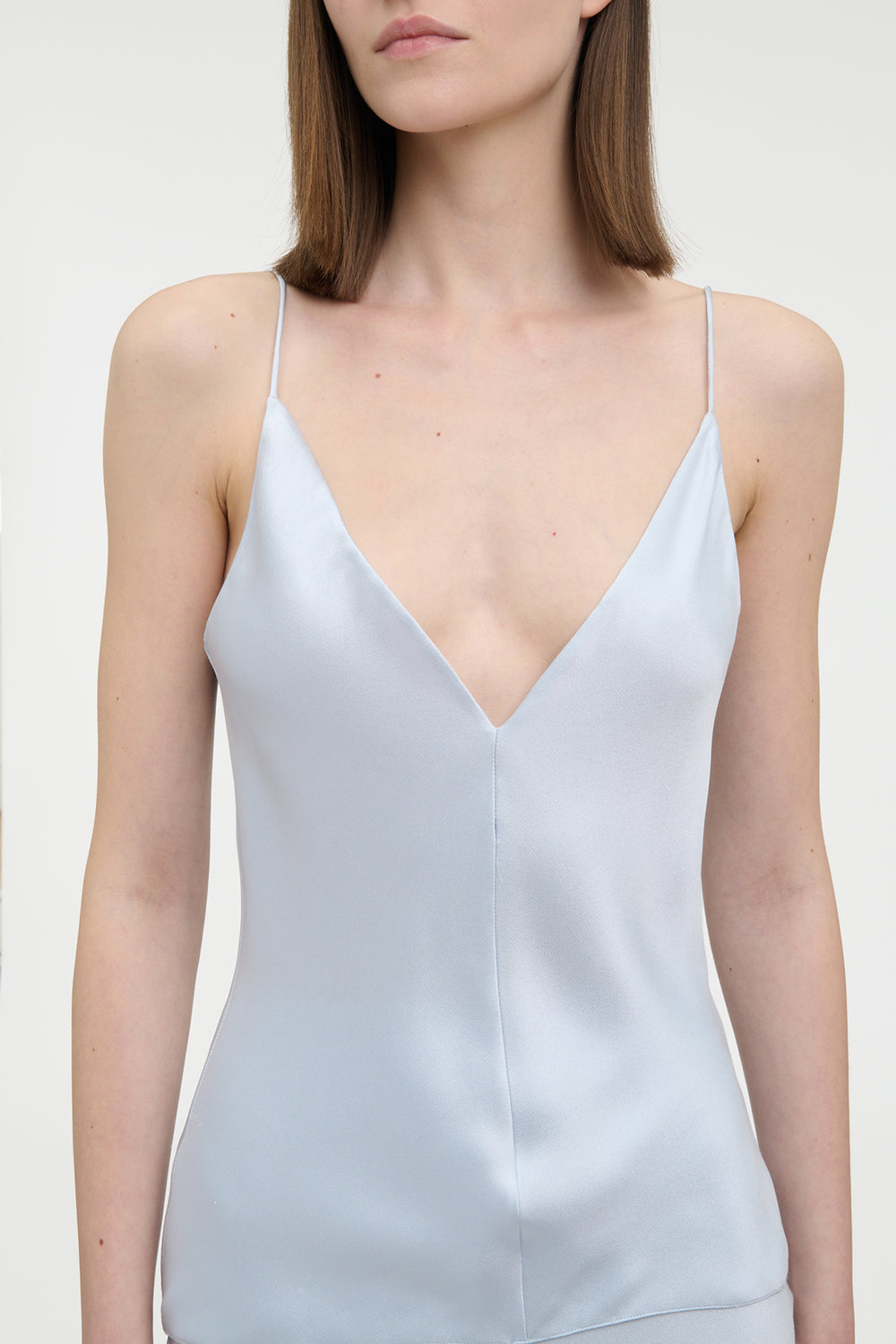Maria Top in Light Blue Silk Satin