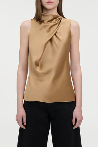 Melina Top in Camel Silk Satin