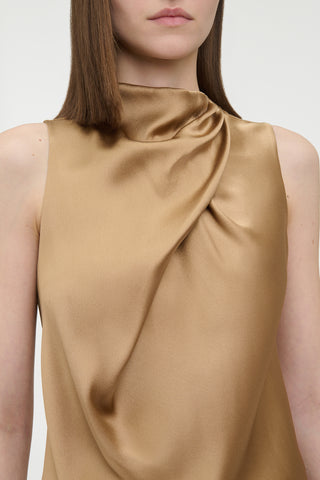 Melina Top in Camel Silk Satin