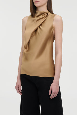 Melina Top in Camel Silk Satin
