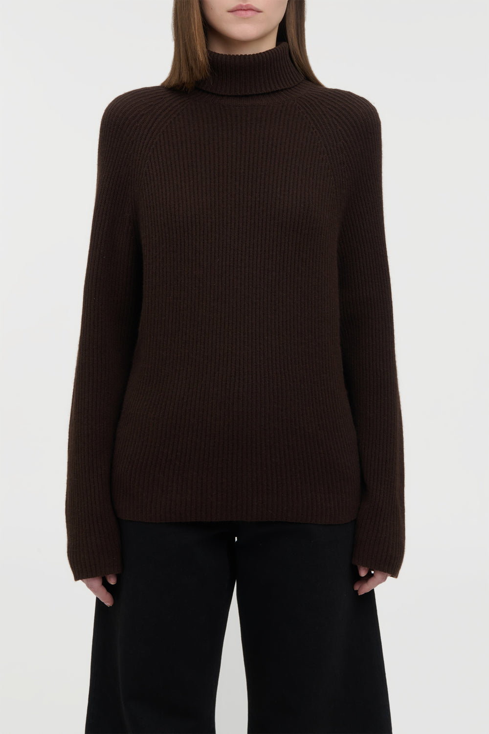 Wigman Knit Turtleneck Sweater in Chocolate Cashmere