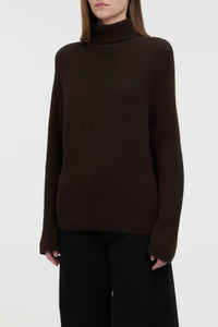 Wigman Knit Turtleneck Sweater in Chocolate Cashmere