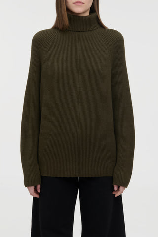 Wigman Knit Turtleneck in Deep Olive Cashmere
