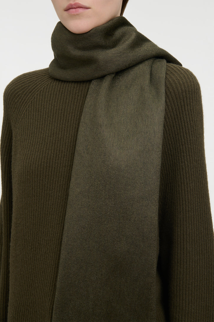 Blaine Scarf in Deep Olive Brushed Cashmere Silk