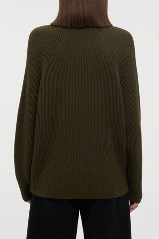 Wigman Knit Turtleneck Sweater in Deep Olive Cashmere