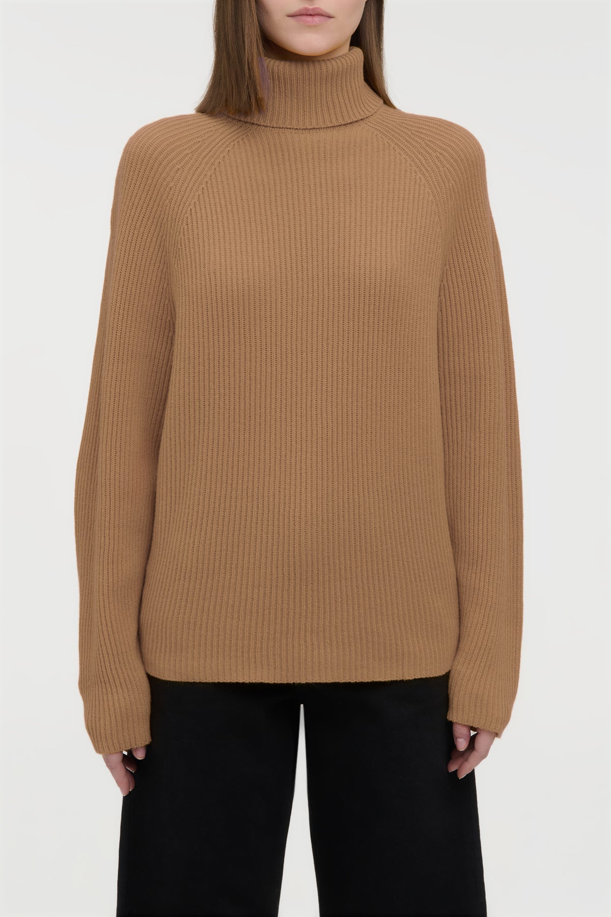 Wigman Knit Turtleneck Sweater in Camel Cashmere
