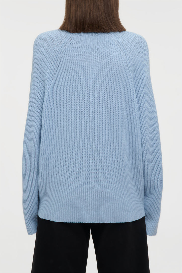 Wigman Knit Turtleneck Sweater in Light Blue Cashmere