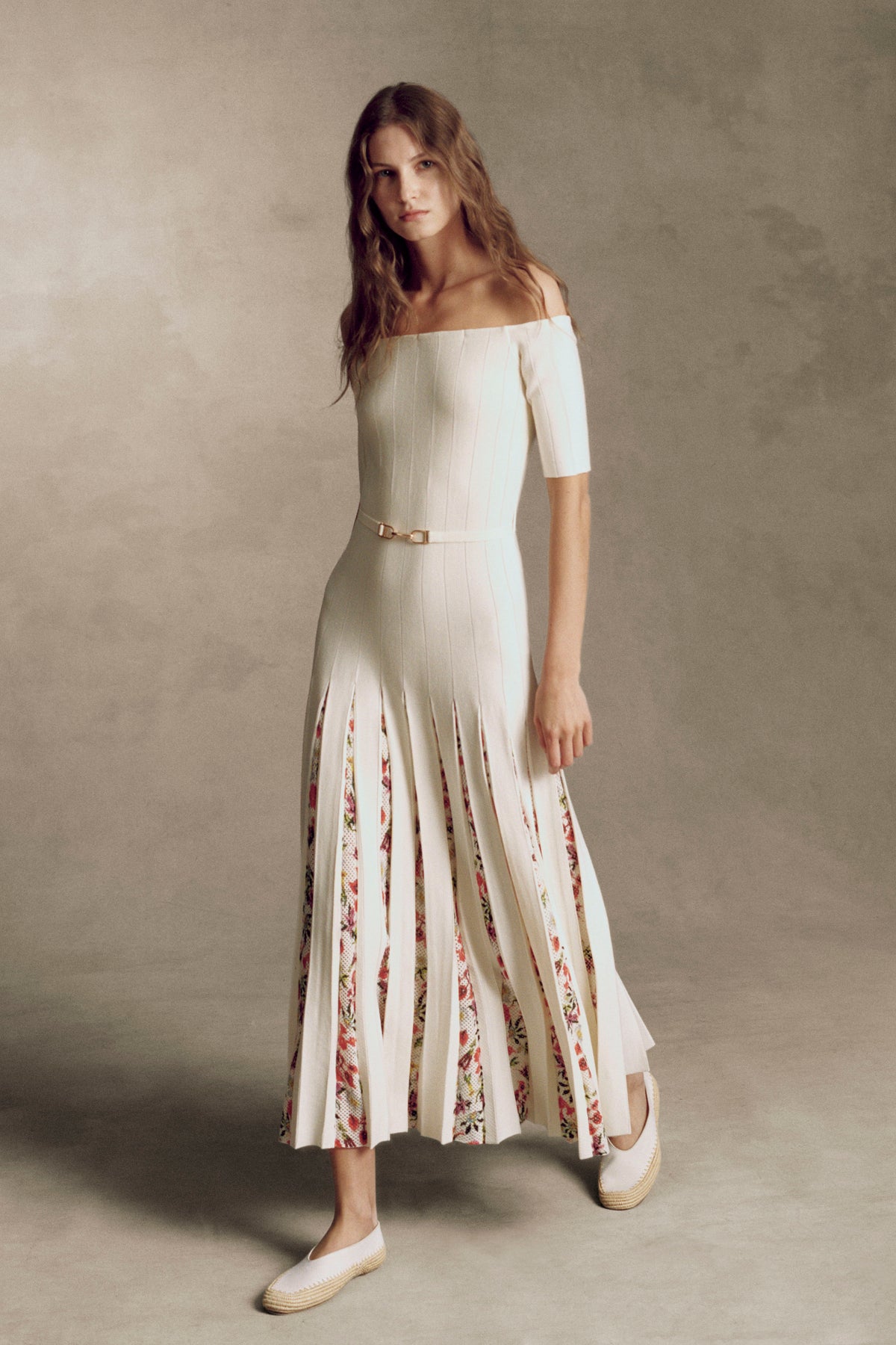 Kurt Knit Pleated Maxi Dress in White Multi Merino Wool