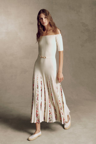 Kurt Knit Pleated Maxi Dress in White Multi Merino Wool