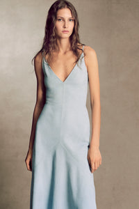 Brigita Slip Maxi Dress in Light Blue Suede